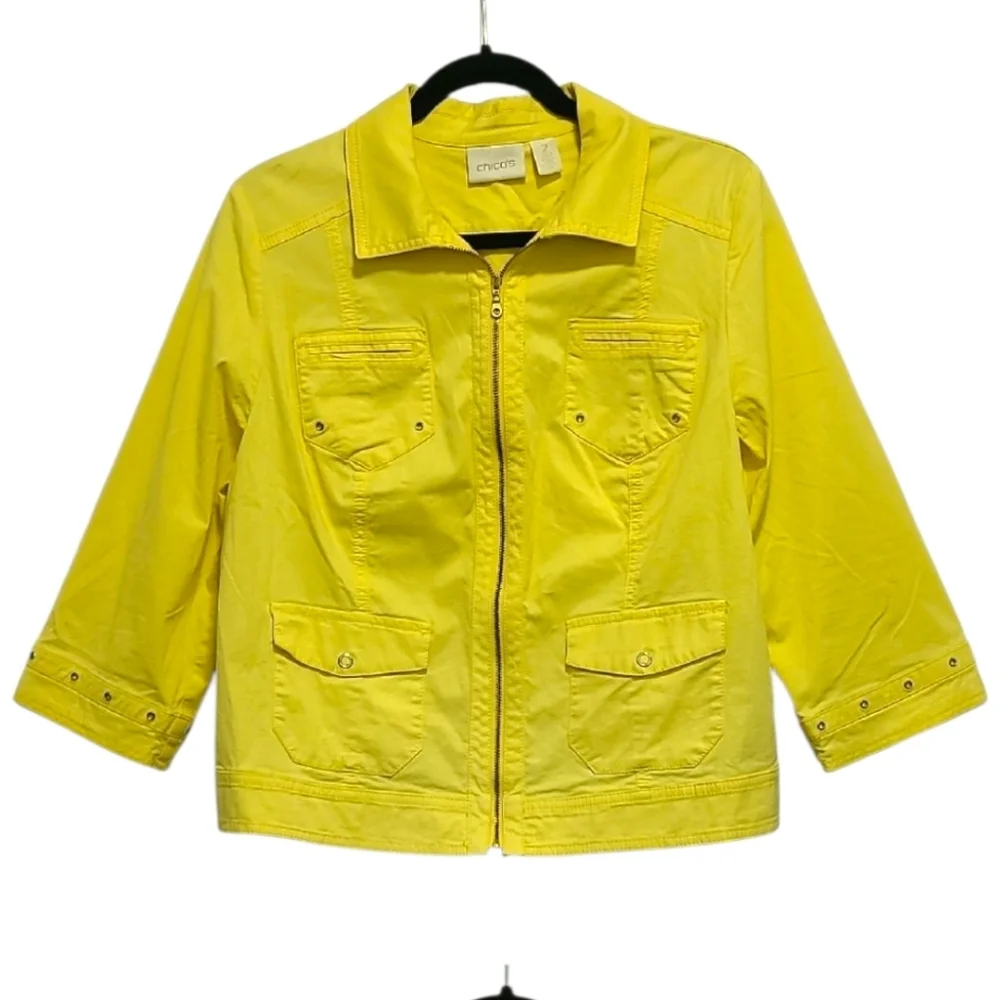 Chico's Yellow Jacket Coat with Collared Neckline‎ and 3/4 Sleeves Size 2
